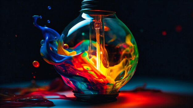 A lightbulb blowing colored liquid