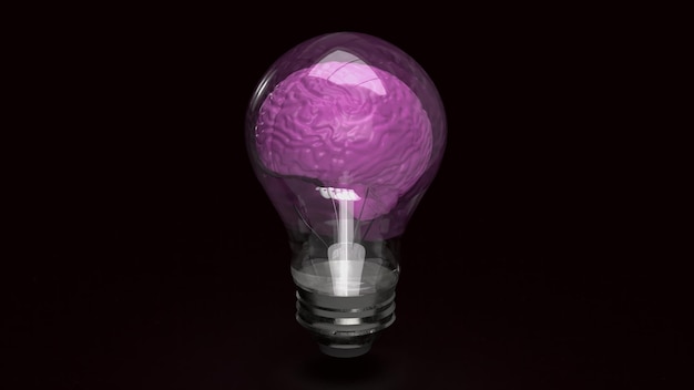 The lightbulb brain on black background 3d rendering