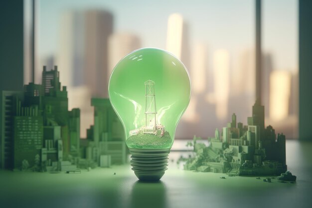 Lightbulb containing city energy Generate Ai