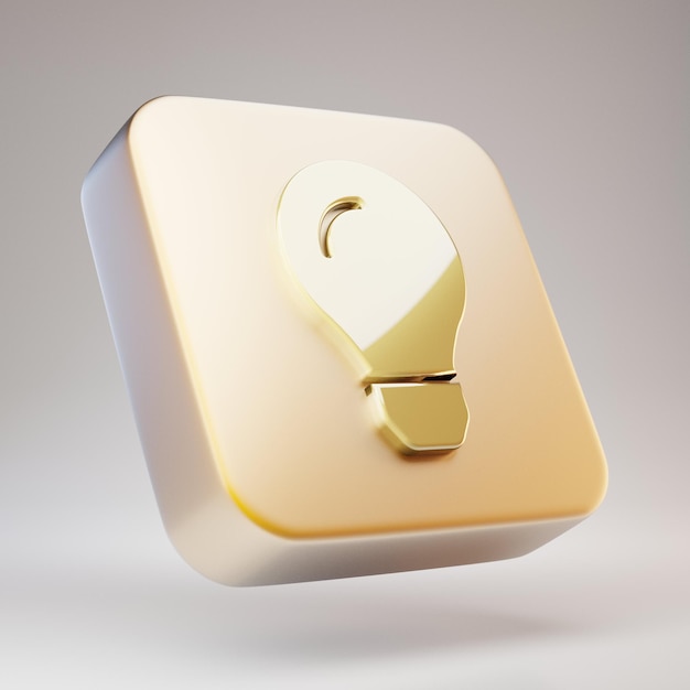 Lightbulb icon. Golden Lightbulb symbol on matte gold plate. 3D rendered Social Media Icon.