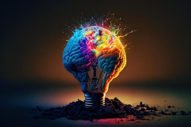 A lightbulb illuminating above a brain, representing the spark of a new idea.