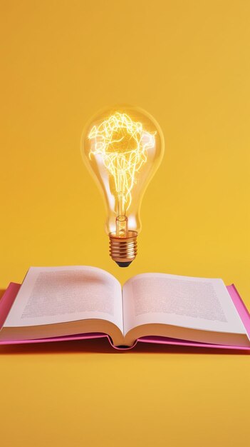 A lightbulb is flying over a book and a book that says'the word'on it '