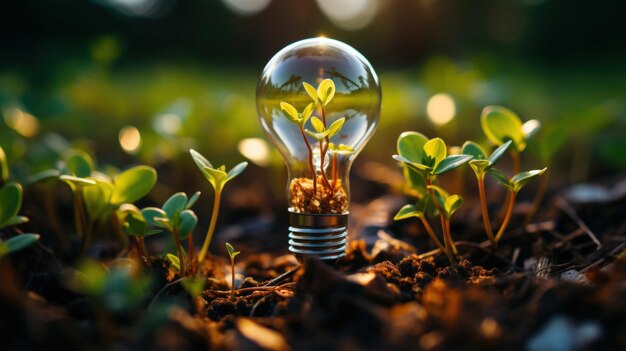 電球の芽は再生可能な環境に優しいエネルギーを象徴する Ai 生み出された