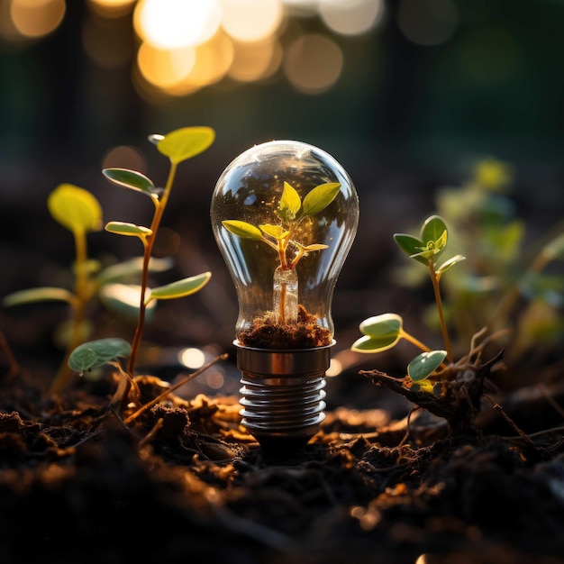 lightbulb sprouts symbolizing renewable environmentfriendly energy Ai Generated