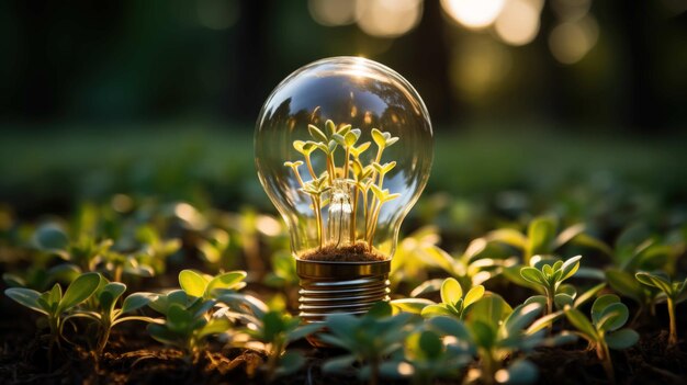 lightbulb sprouts symbolizing renewable environmentfriendly energy Ai Generated