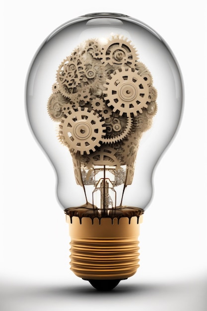 Lightbulb with gears inside of it on white background with clipping path Generative AI