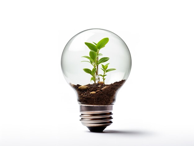 Lightbulb with plant growing inside innovation and growth isolated on white background ai generated