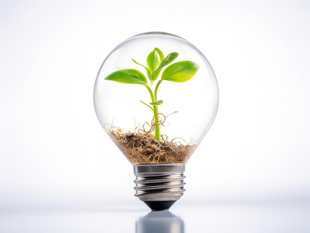 Лампочка с растением, растущим внутри Инновация и рост изолированы на белом фоне