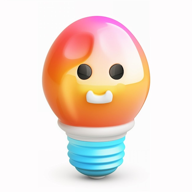 A lightbulb with a smiley face is on a white background 3d icon