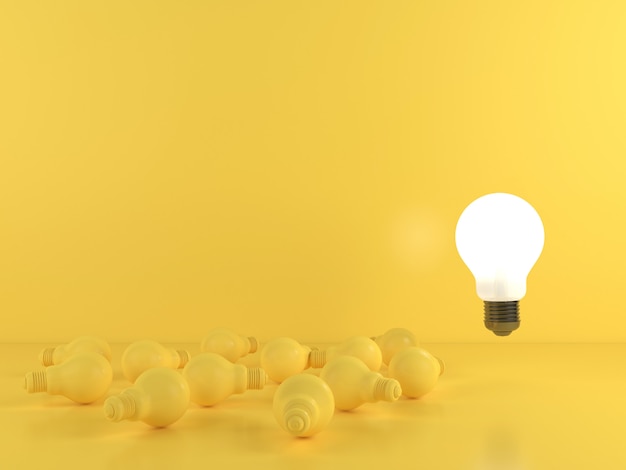 Lightbulb on yellow pastel background