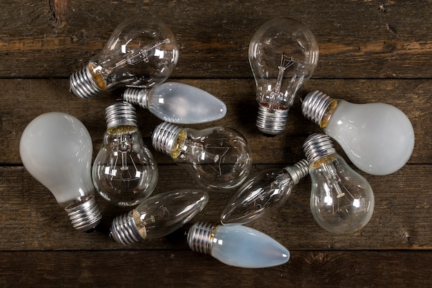 Lightbulbs on wooden background