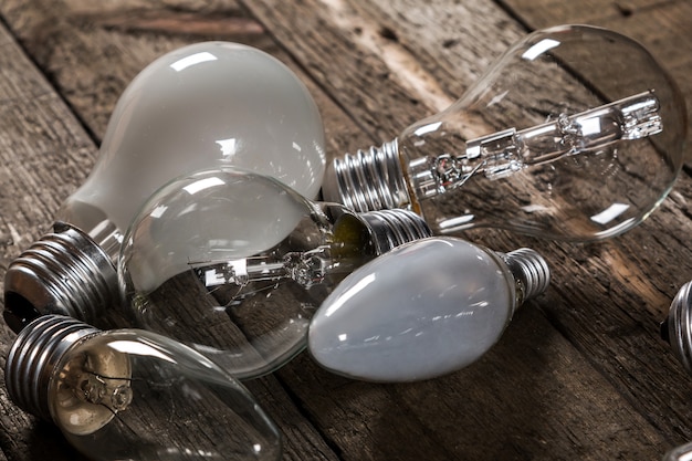 Lightbulbs on wooden background