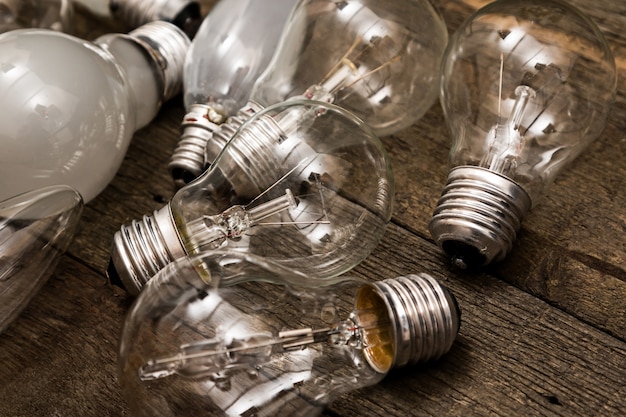 Lightbulbs on wooden background