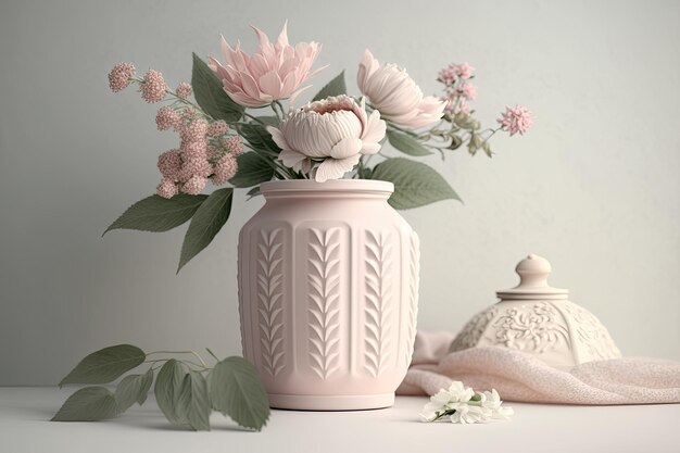 Lightcolored vase with pink flowers Decor