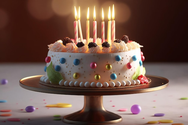 Lighted candles over the delicious birthday cake