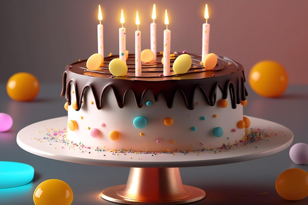 Lighted candles over the delicious birthday cake