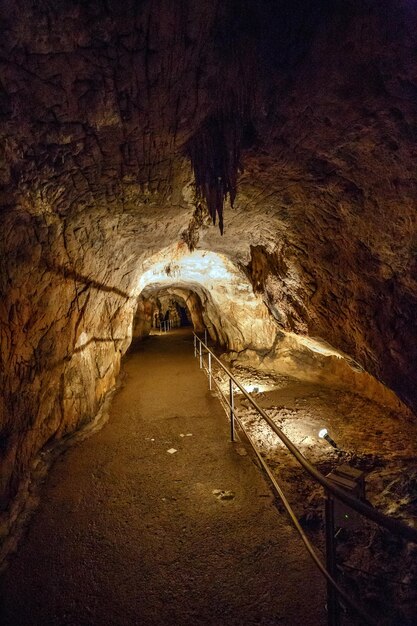 Lighted footpath in cave