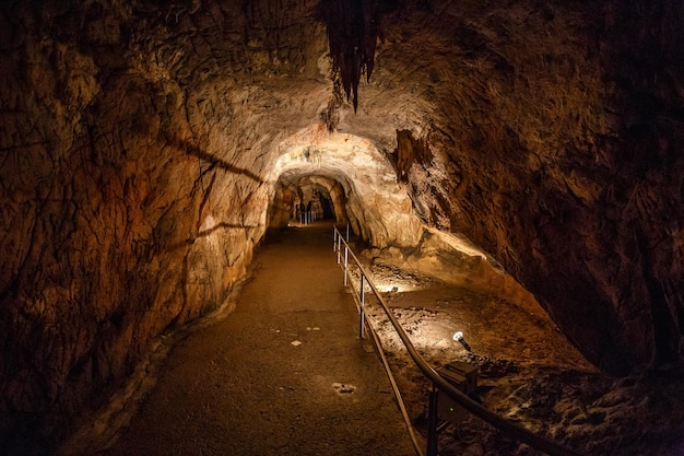 Lighted footpath in cave