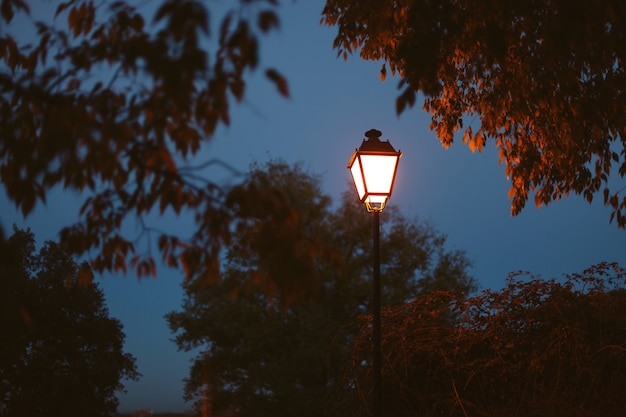 Foto lanterna illuminata su un cielo blu scuro