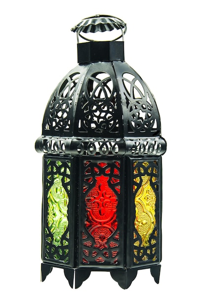 Lighted Lantern style Arab or Morocco vintage candle lantern for Muslim community holy month Ramadan Kareem Clipping path