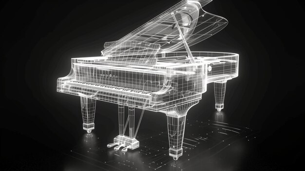 Foto pianoforte illuminato su tavolo ia generativa