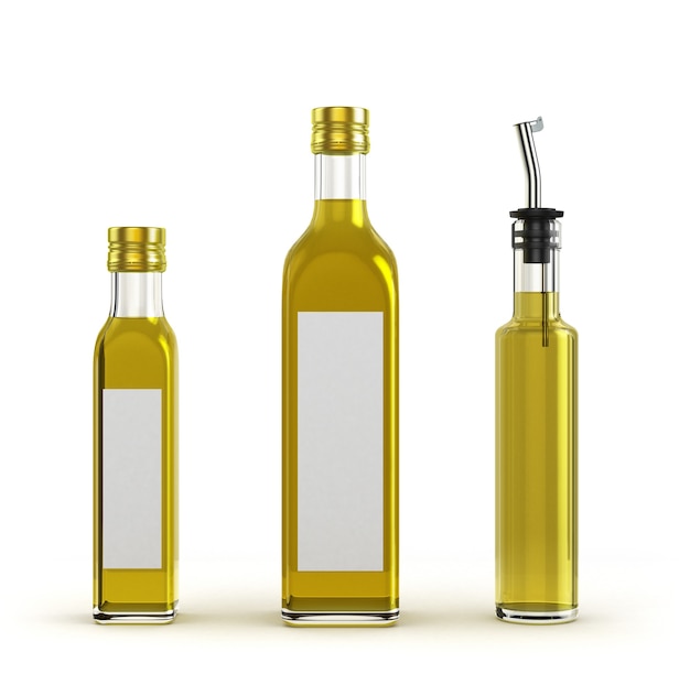 Lighter glass bottles for olive oil of different sizes isolated on white background