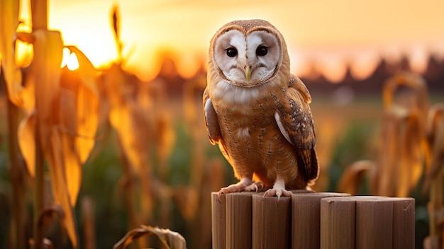 暖かい夕日の写真における陽気なメンフクロウの象徴性