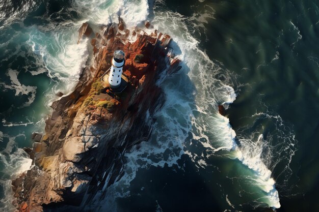 写真 海上の灯台上空からの眺め