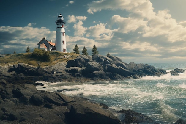 a lighthouse on a cliff overlooking the ocean.