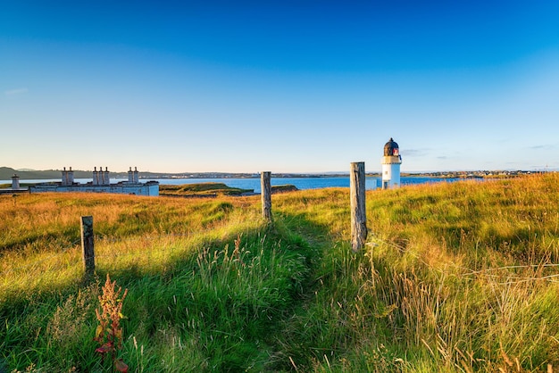 The lighthouse and coastguard cottages at Arnish Point