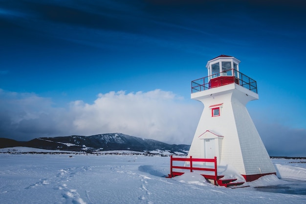 Lighthouse during beautiful sunny day of winter