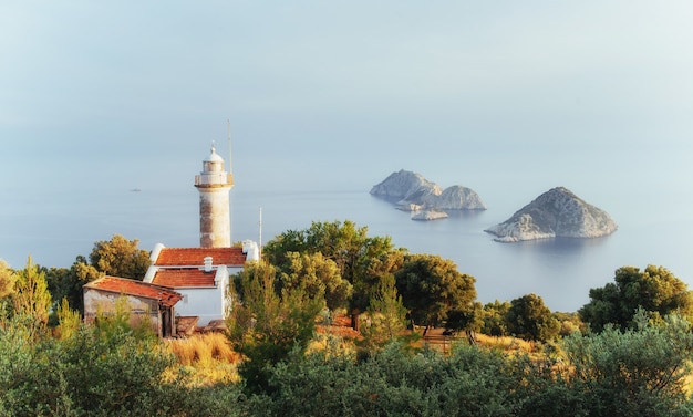 Lighthouse Gelidonya Peninsula in spring. Beautiful landscapes outdoors in Turkey