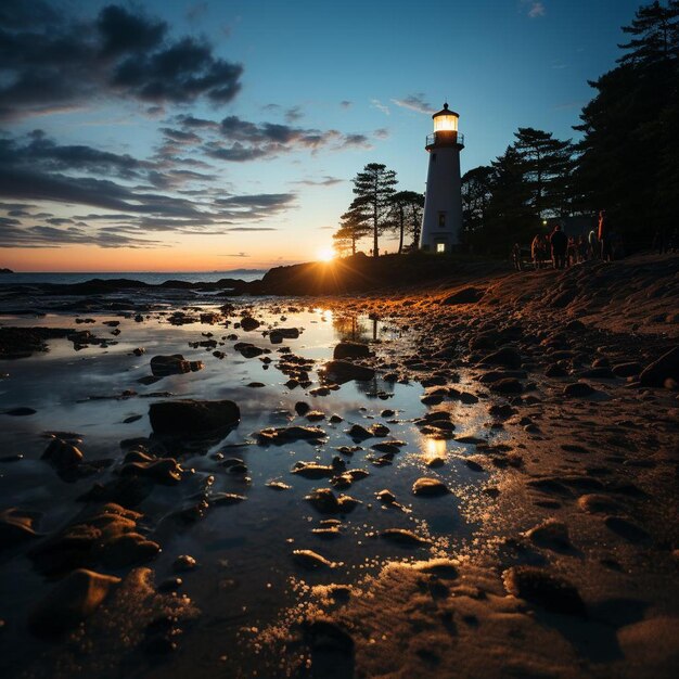 Lighthouse Illumination Beach Landscape Photo