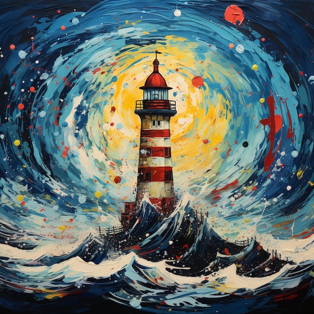 Lighthouse inspired by jackson pollock beautiful art Ai generated art