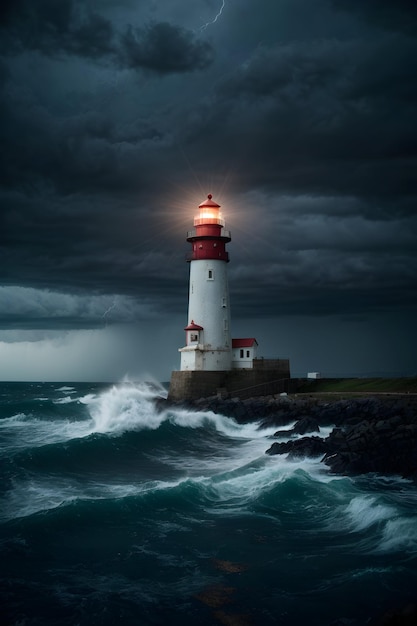 Lighthouse into the storm night