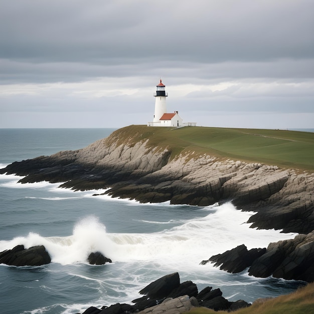 Photo a lighthouse is on the coast of the ocean