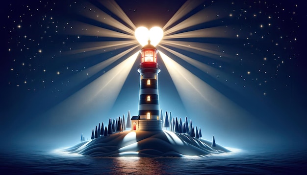 Photo lighthouse of love guiding heartbeams on valentines