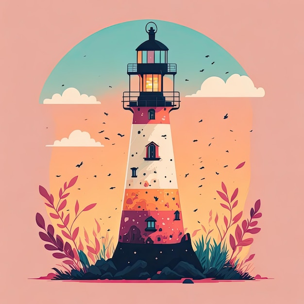 A lighthouse mashup with cross design illustration Generated AI