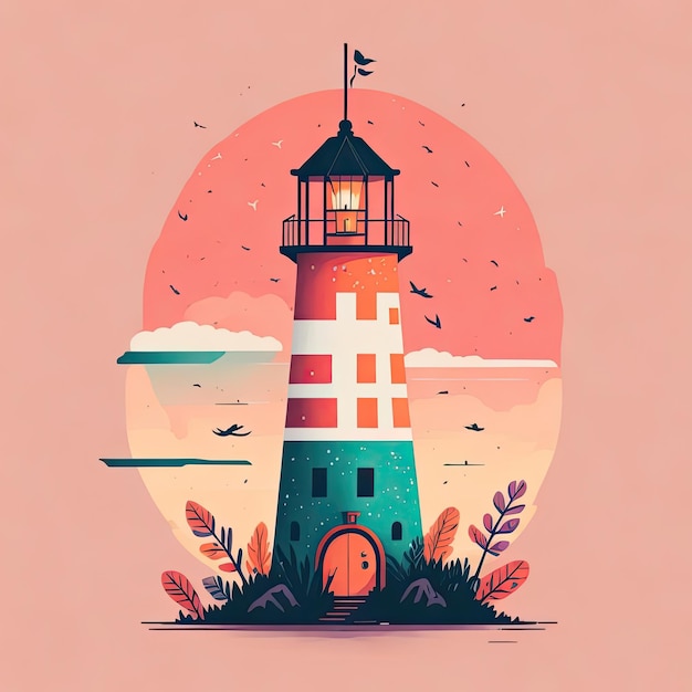 Photo a lighthouse mashup with cross design illustration generated ai