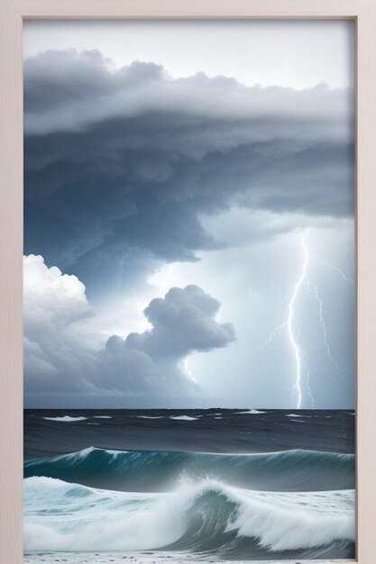 Foto un faro nel bel mezzo di una tempesta con onde giganti concept il cambiamento climatico che porta