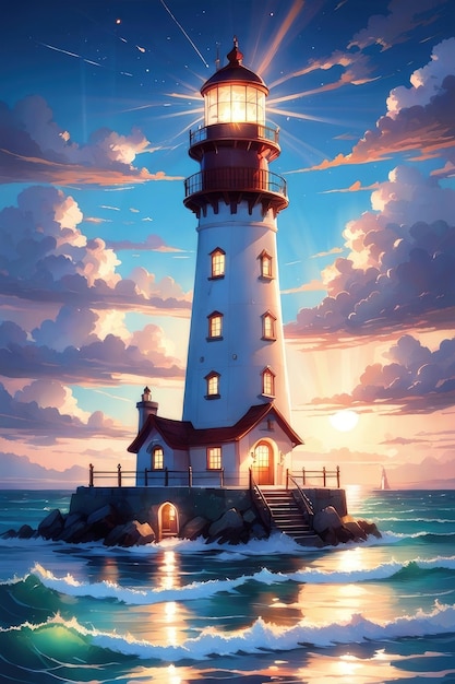 Photo a lighthouse in a mysterious atmosphere