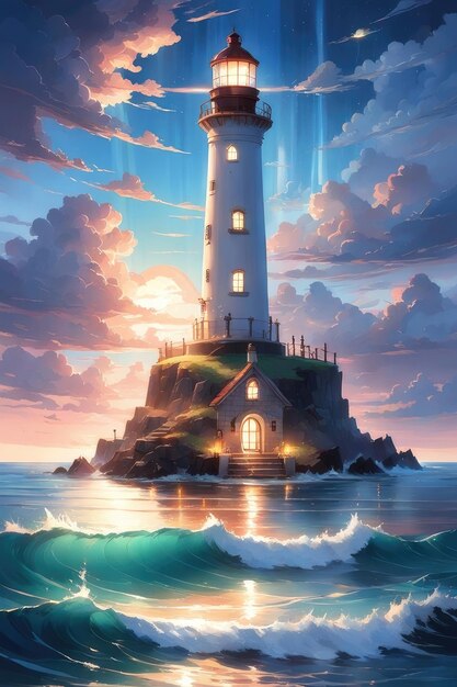 Photo a lighthouse in a mysterious atmosphere