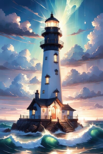 Photo a lighthouse in a mysterious atmosphere