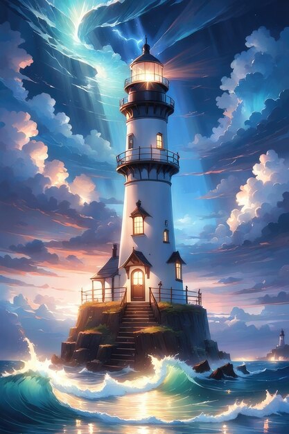 Photo a lighthouse in a mysterious atmosphere