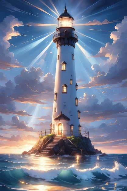 Photo a lighthouse in a a mysterious atmosphere
