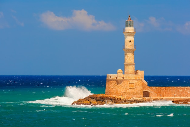 Lighthouse in old harbour, Chania, Crete, Greece