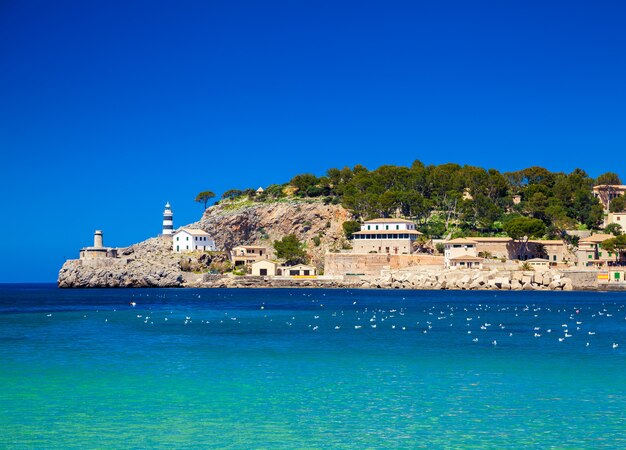 Lighthouse at the pier of Port de Soller in Mallorca