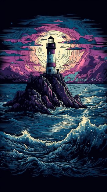 Lighthouse on a rock in stormy weather generate ai