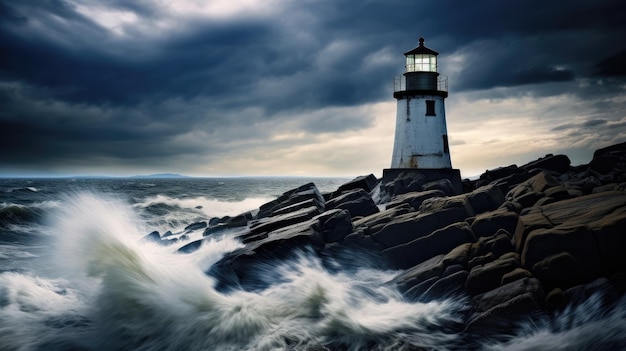 a lighthouse on a rocky shore