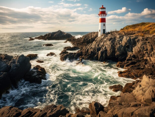 a lighthouse on a rocky shore